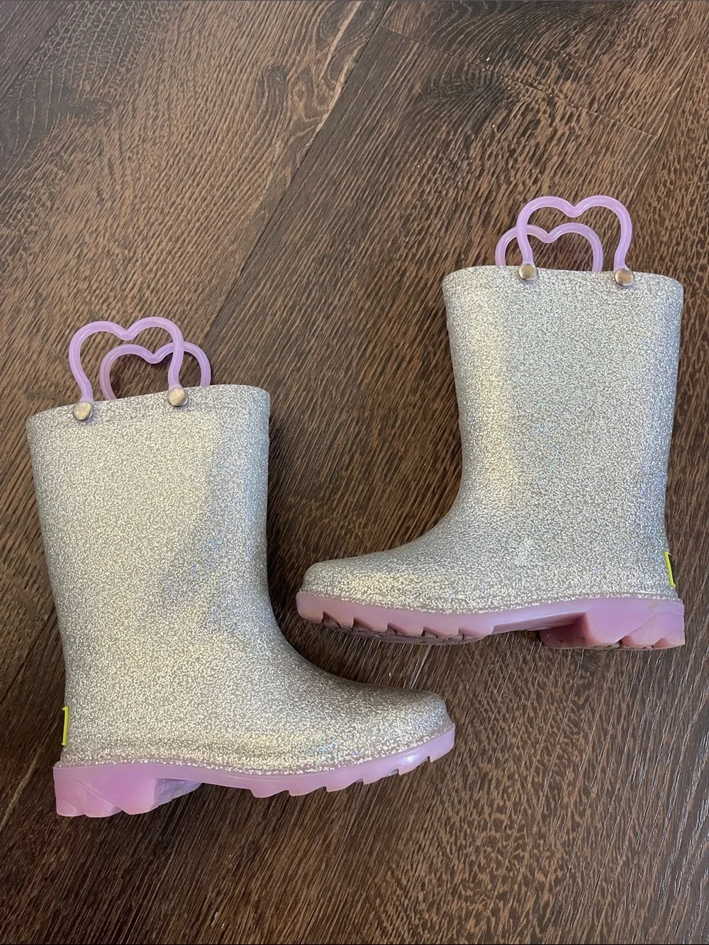 Western Chief Silver Glitter Kids Rain Boots with Pink Pull Tabs size 9 toddler